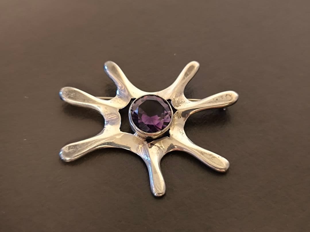 ヴィンテージ メキシコ 925シルバー モダニスト　デザイン アメジストブローチ