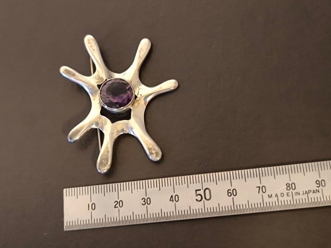 ヴィンテージ メキシコ 925シルバー モダニスト　デザイン アメジストブローチ