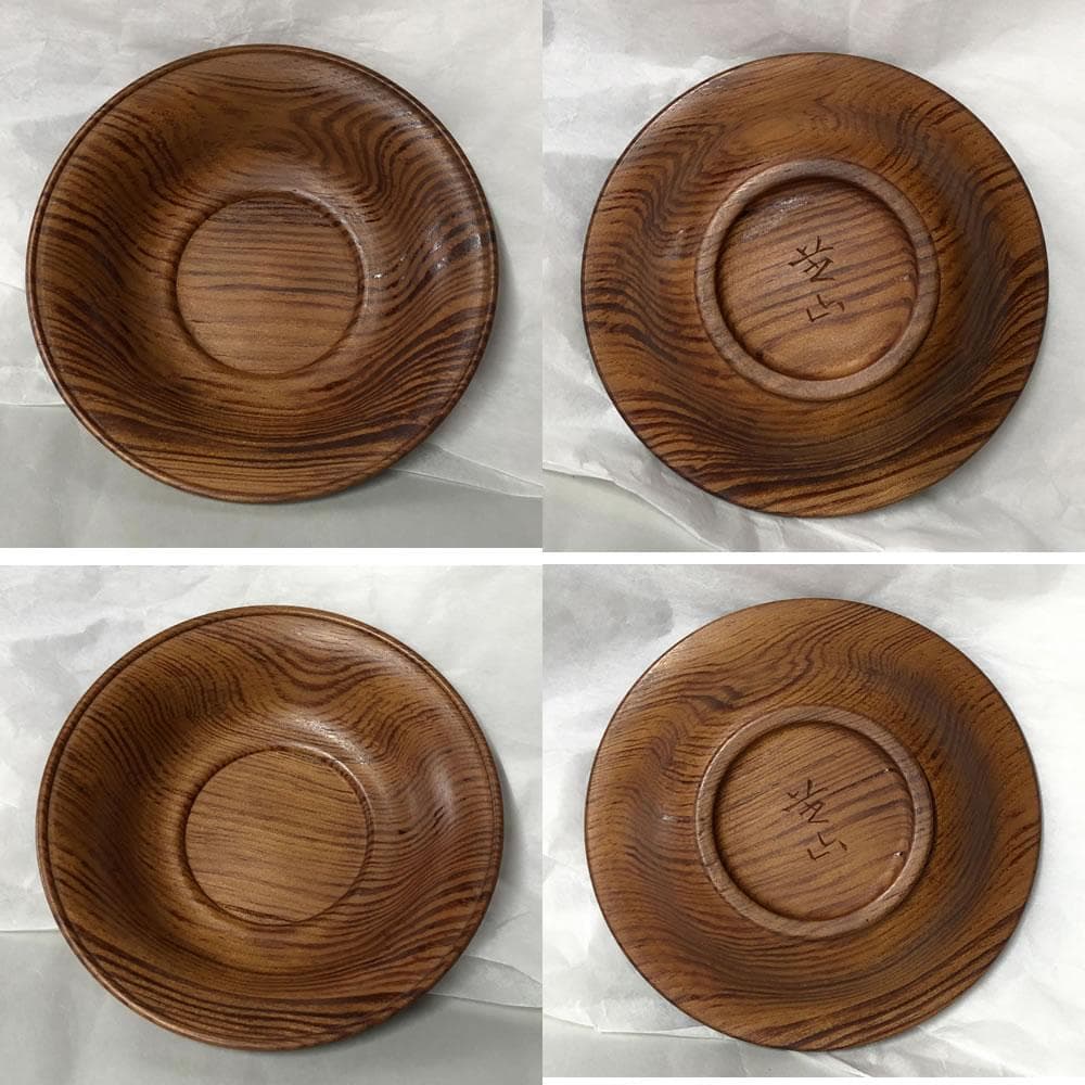 e1913 太田芝山作 老松茶托 五客 共箱 共布 茶道具