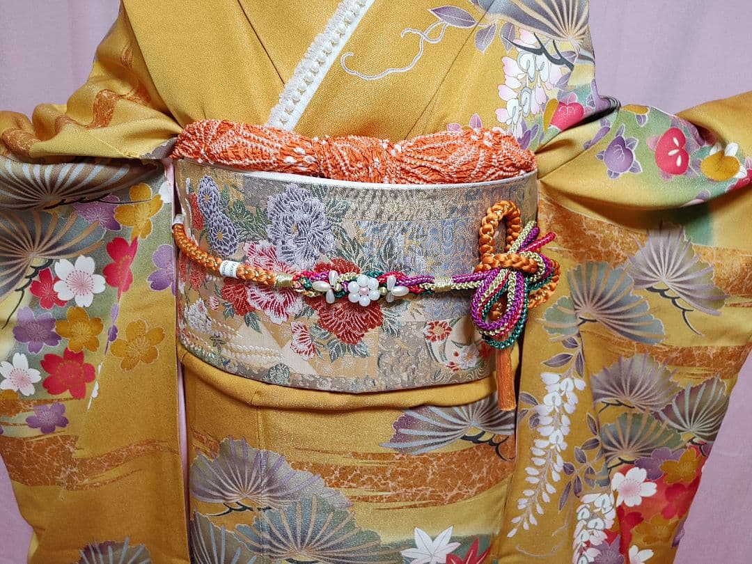 後藤久美子ブランド振袖　袋帯　帯揚げ　帯締め　セット　山吹色/ゴールド系