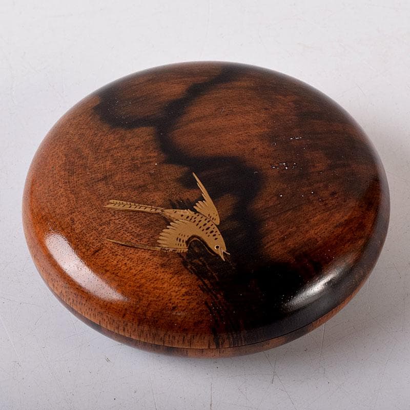 茶道具　中林星山造　黒柿　時鳥蒔絵　香合　共箱　V　7901