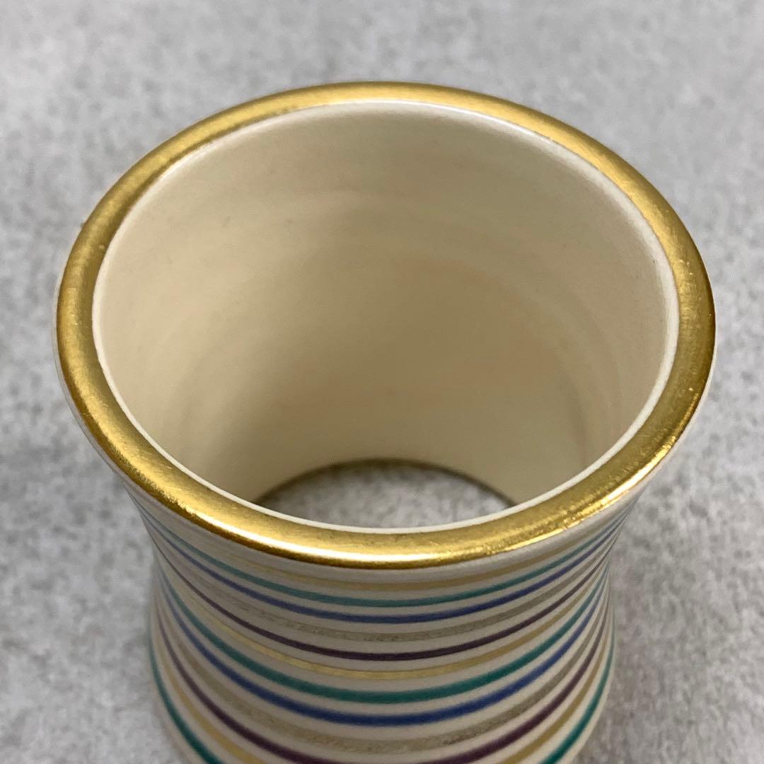 蓋置 手塚充 仁清写独楽端文 共箱 金 茶道具 B-3