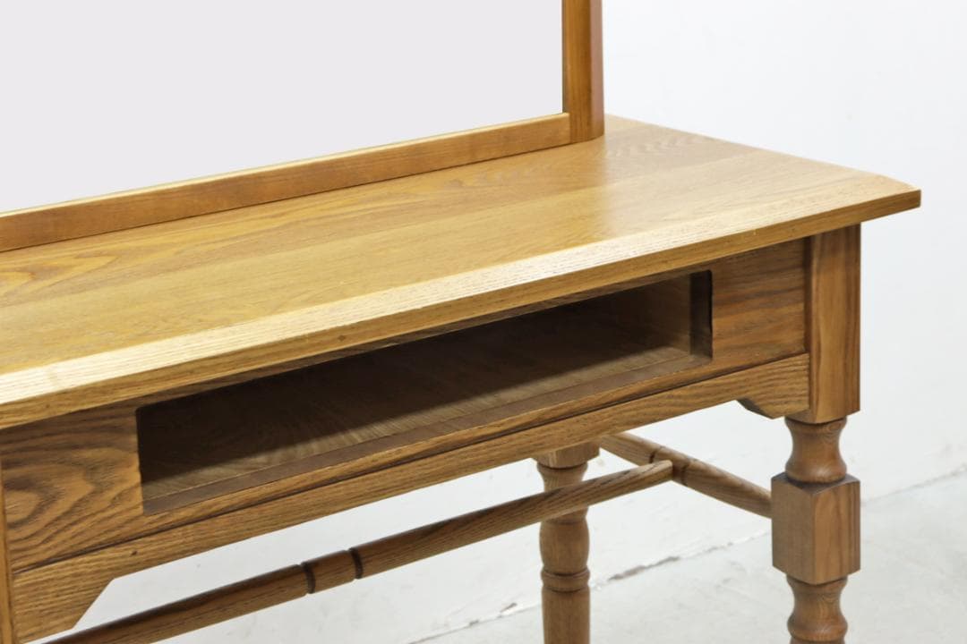 クラシカル タモ材 ドレッサー 鏡台 カット台 ミラー デスク サロン 木製