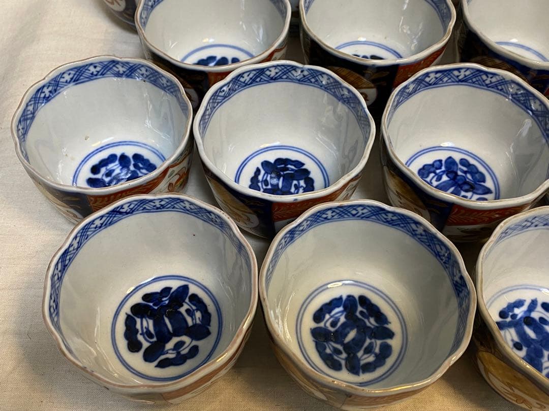 伊万里　古伊万里　色絵　金襴手　ちょこ　猪口　花の図　大正元年　20客