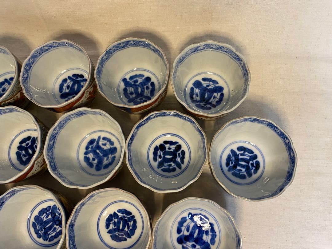 伊万里　古伊万里　色絵　金襴手　ちょこ　猪口　花の図　大正元年　20客