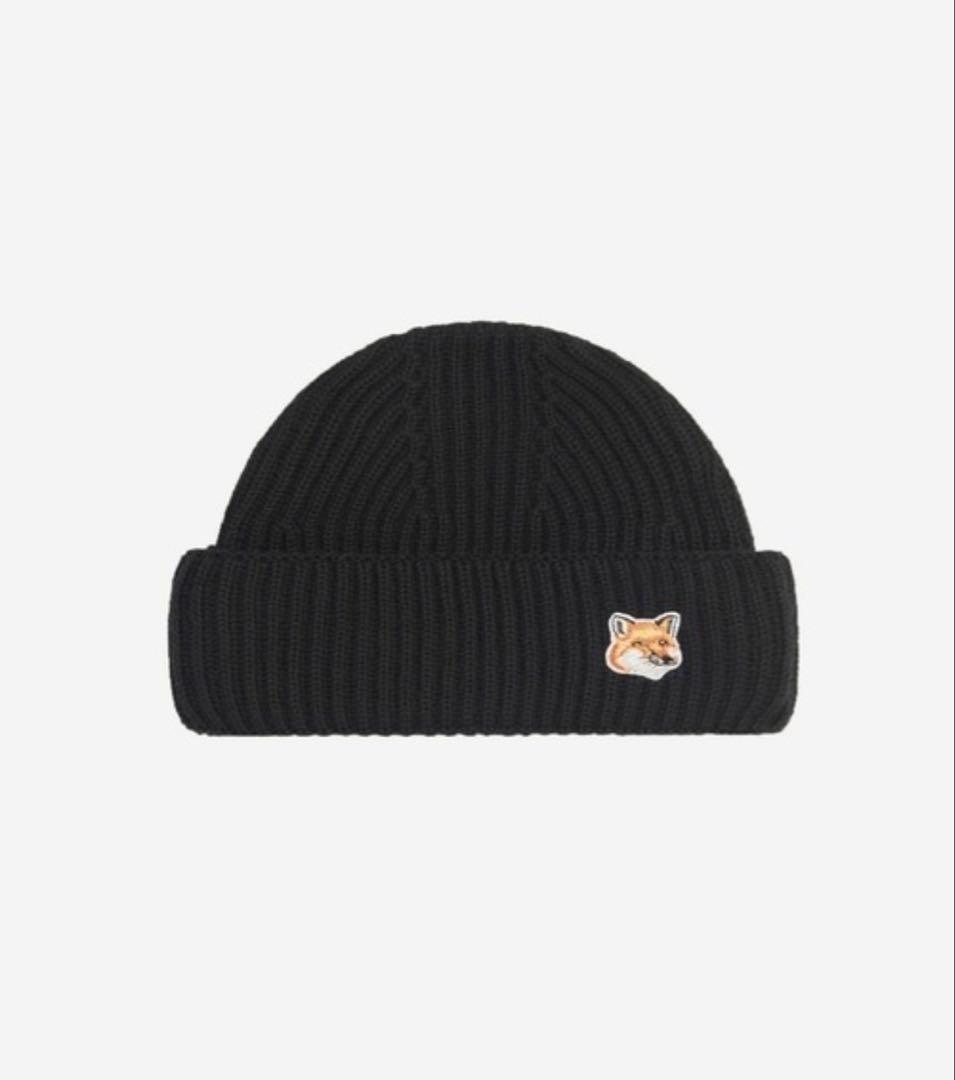 MAISON KITSUNE キツネ ブラックリブ編みビーニー ニット帽 新品