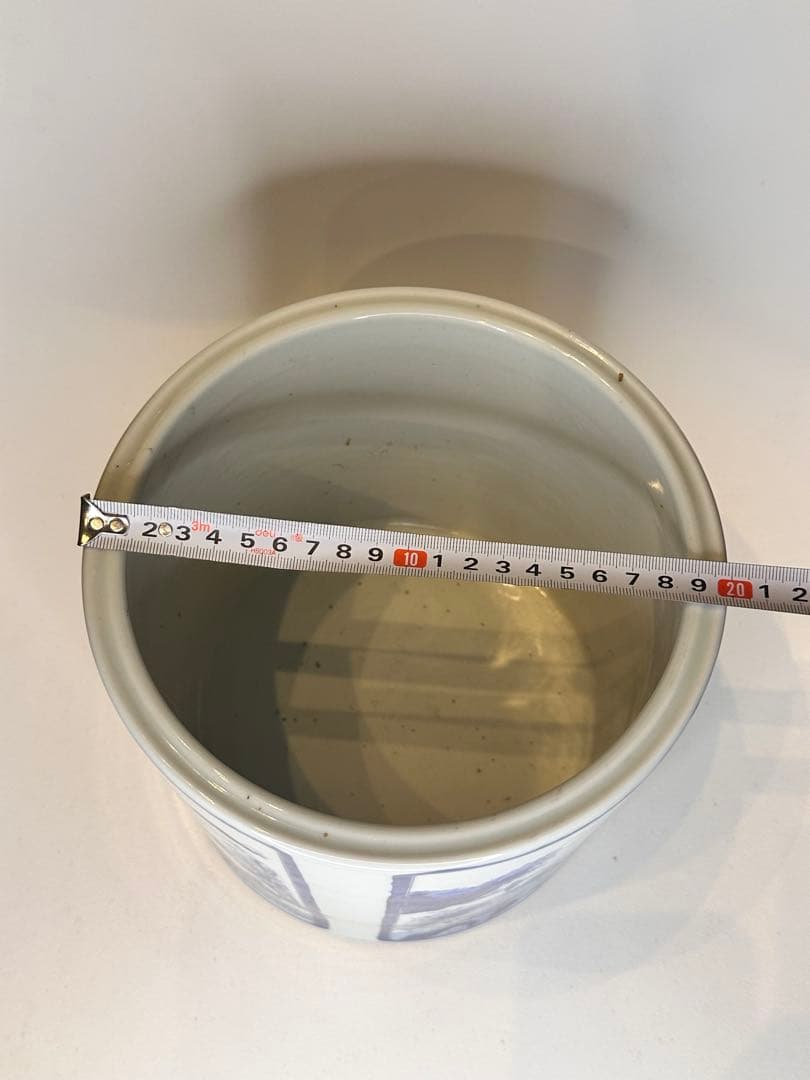 大清康熙年製底款 青花染付 建水 缸 四面開窓人物山水図 时代物 中国古美術