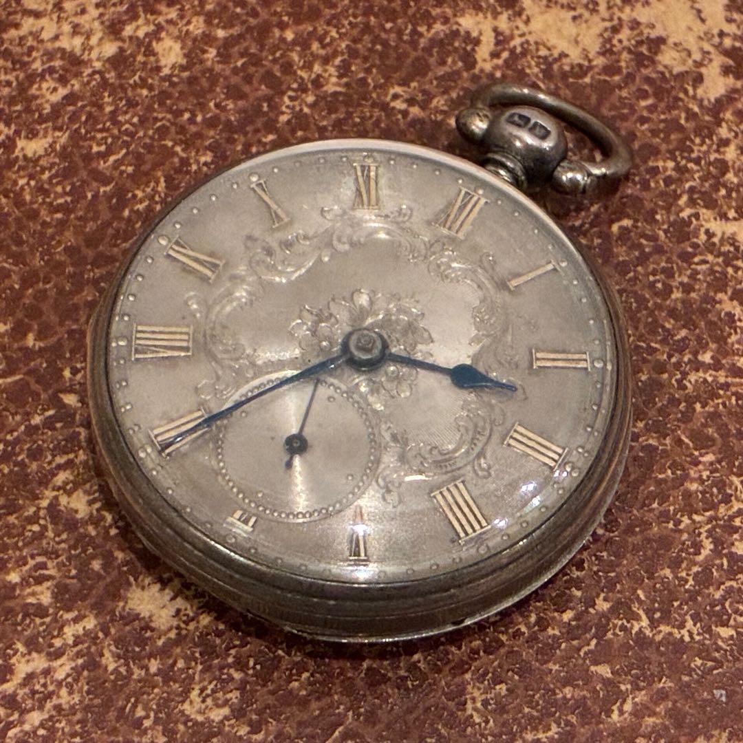 1846-1847年製 バーミンガム 純銀 懐中時計 英国アンティーク 鍵巻き式