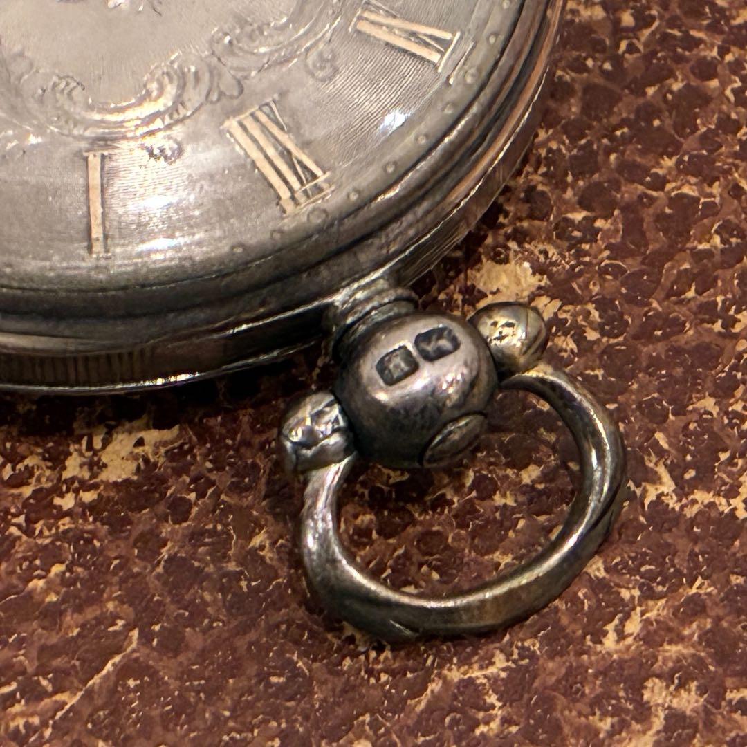 1846-1847年製 バーミンガム 純銀 懐中時計 英国アンティーク 鍵巻き式