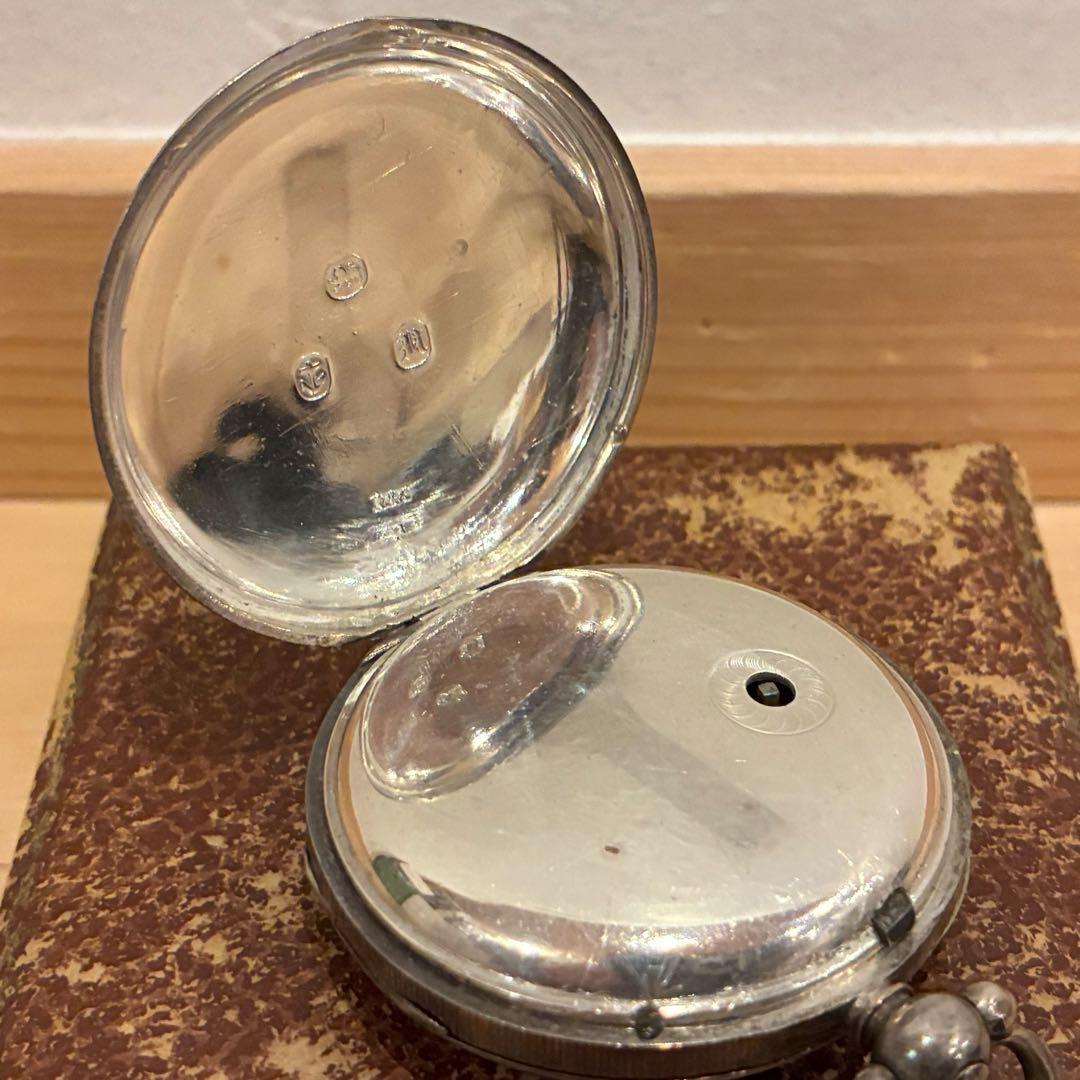 1846-1847年製 バーミンガム 純銀 懐中時計 英国アンティーク 鍵巻き式