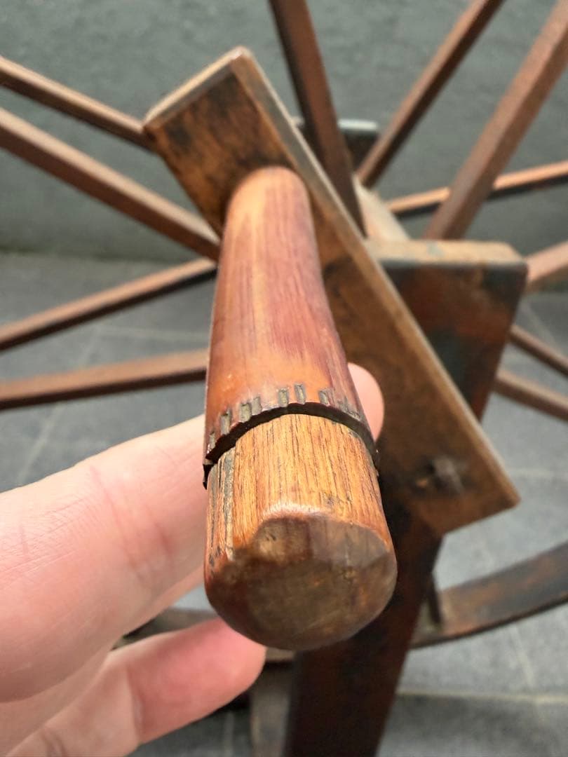 古い手紡ぎ車 糸車　機織　古道具