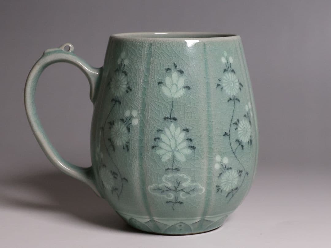 池順鐸 高麗青磁象嵌 蓮菊文 麦酒杯 キリンビアマグコレクション CM176