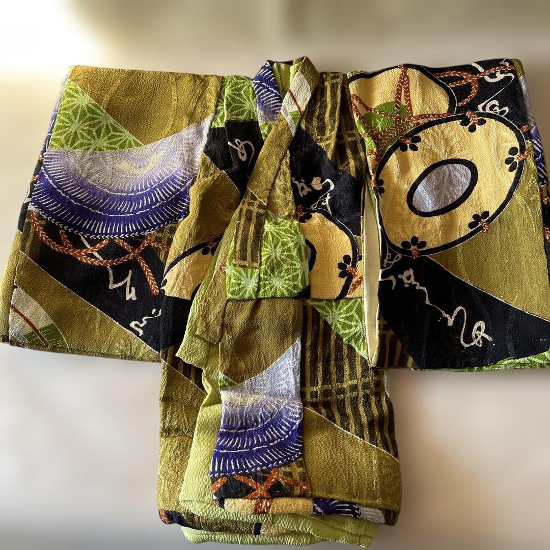 古布　紋縮緬　2枚重ね　人形の着物　13号　103105