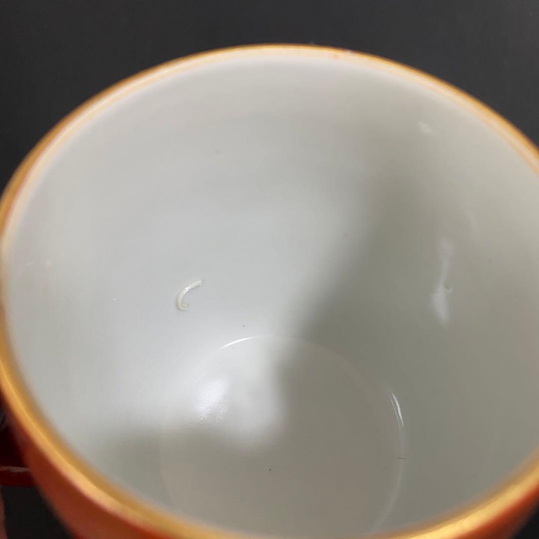 蔵出し　昭和初期　九谷焼 マグカップ 戦前輸出用 永楽窯 朱色唐草金彩永楽　希少