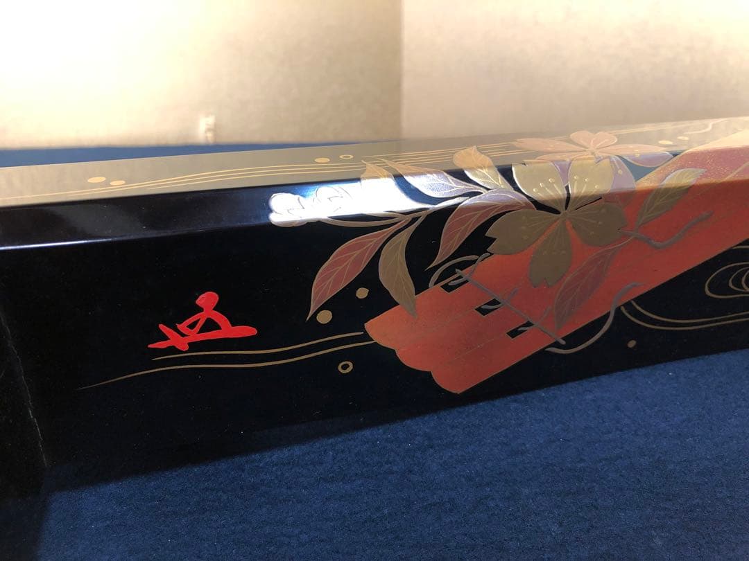 《R》茶道具 花筏蒔絵 黒炉縁 花押 塗師 萬斎 共箱 251208お4