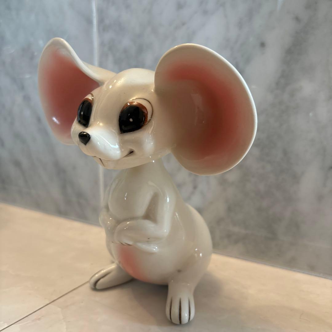 アメリカビンテージ60-70年代　大きな瞳と耳が可愛らしい首が回るネズミの陶器