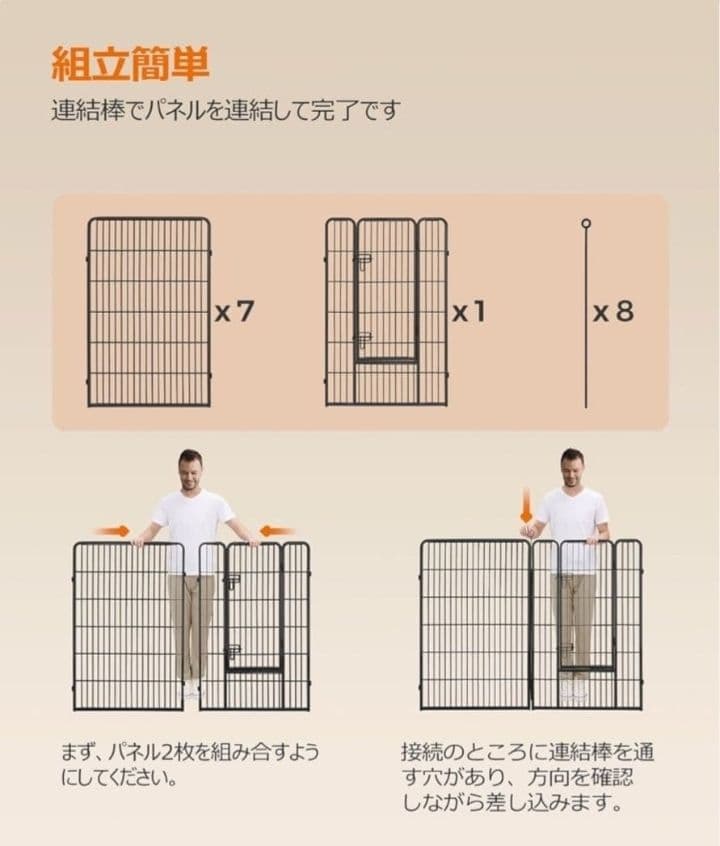 新品スチーム製組立簡単大型ペットサークル 高さ120cm 超大型犬用 パネル8枚