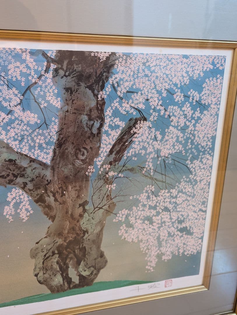 中島千波「常照皇寺の九重桜」リトグラフ(石版画)