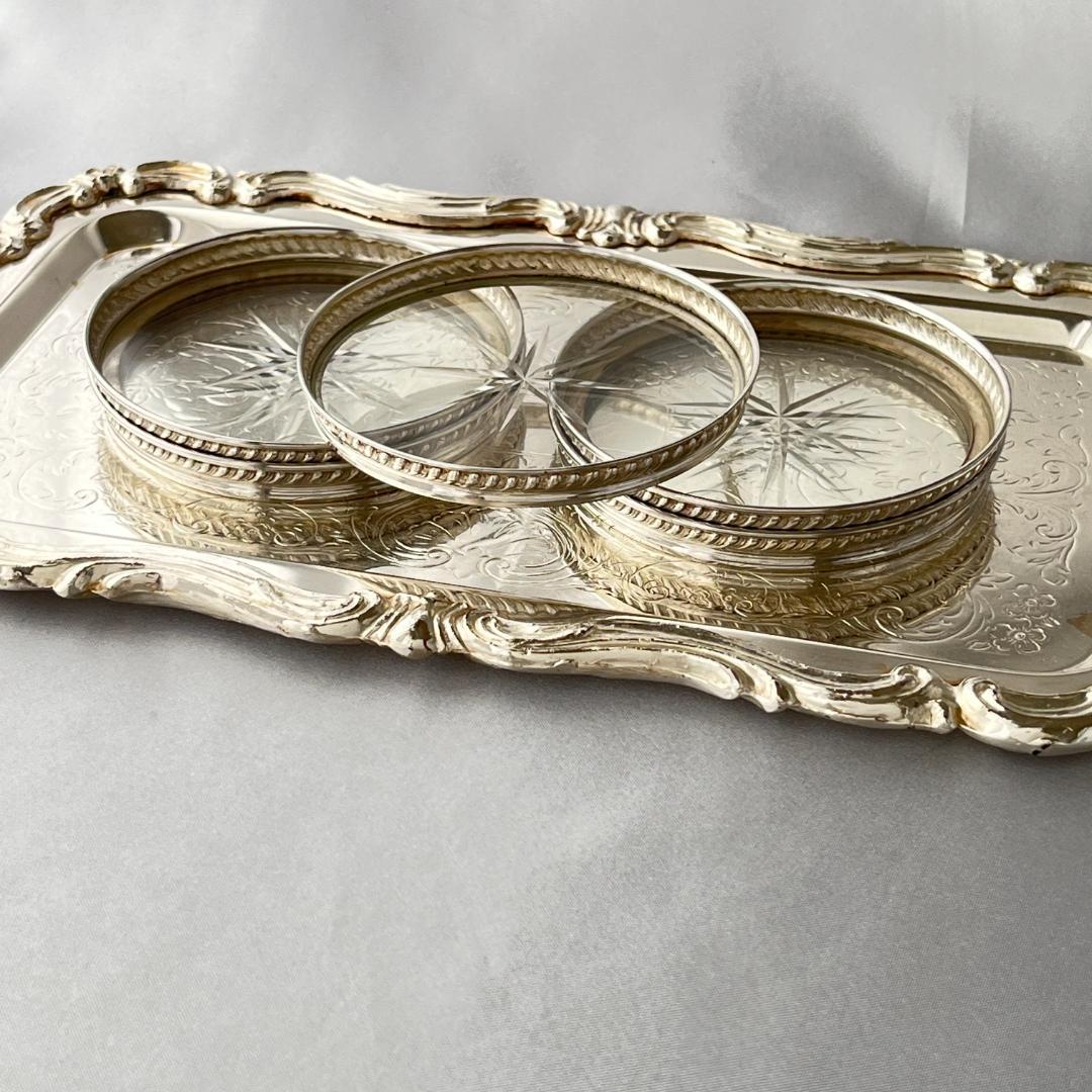 【純銀 / ガラス】フリルのワイングラスコースター 5枚 スターリングシルバー