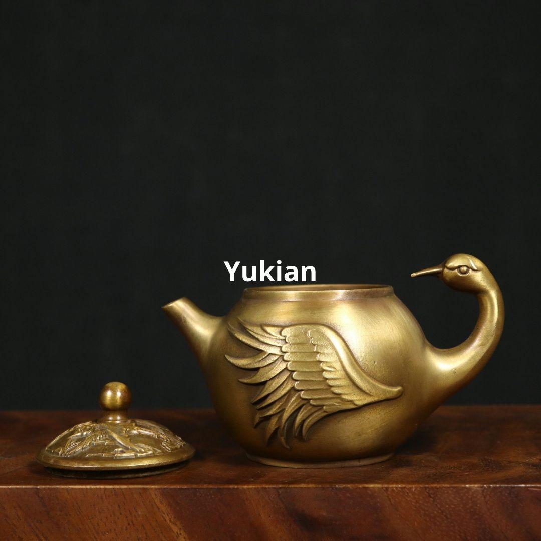 銅器 仙鶴茶壺 茶道具 置物 彫刻 工芸品 家具 装飾品 美術品