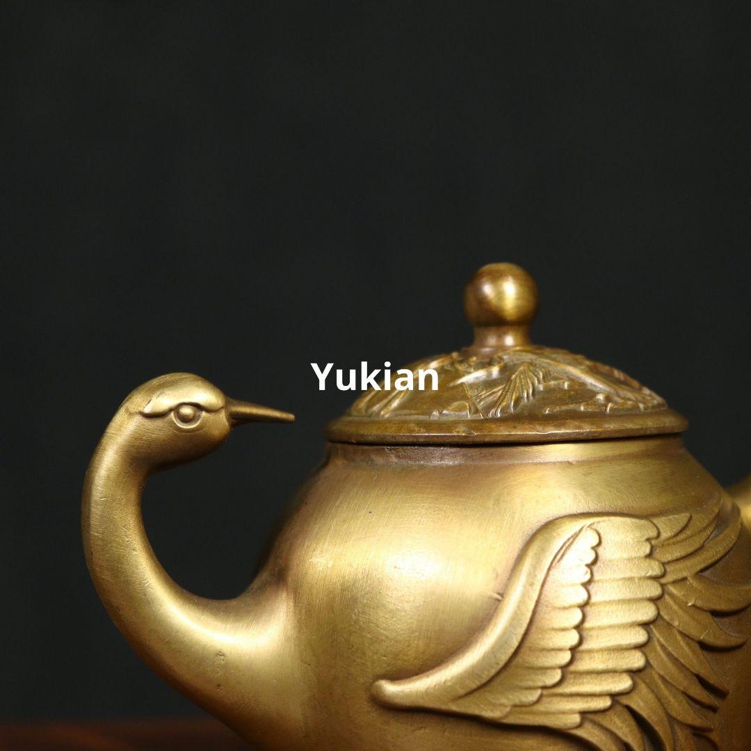 銅器 仙鶴茶壺 茶道具 置物 彫刻 工芸品 家具 装飾品 美術品