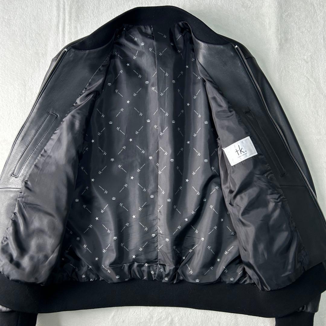 美品 タケオキクチ 羊革 ラムレザー A-2 シングルライダースジャケットM黒