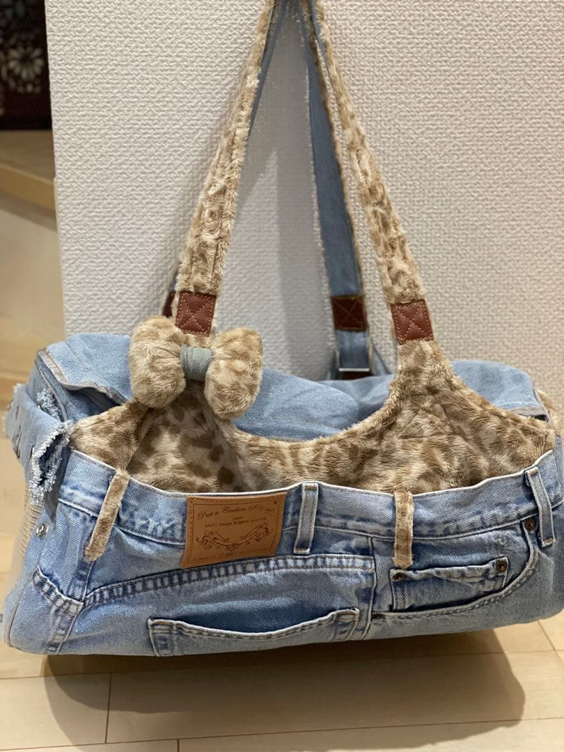 ルシアンエサヨ　デニムペットキャリーバッグLインナーファー付き