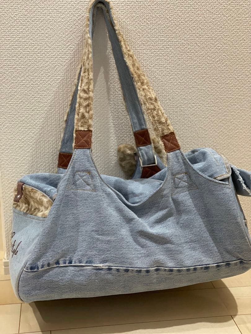 ルシアンエサヨ　デニムペットキャリーバッグLインナーファー付き