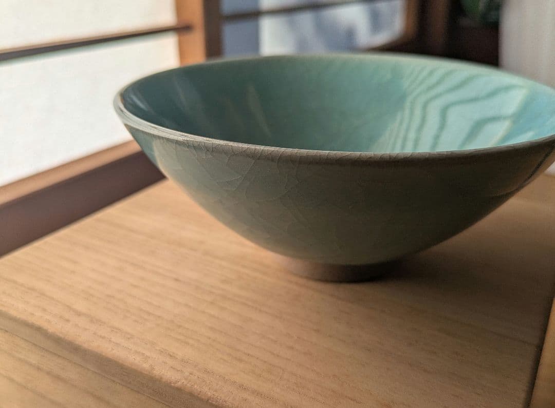 小笠原長春 青瓷茶碗 茶道具 共箱 美品 特選品