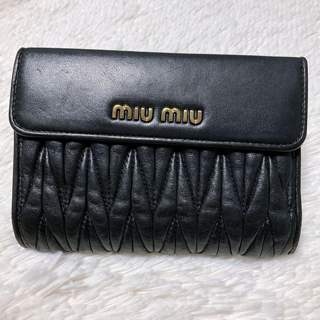 ♡美品♡MIU MIU マテラッセ 三つ折り財布 L字 ファスナー ブラック 金