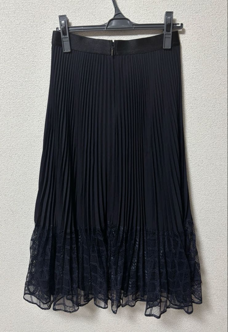 美品 EPOCA レースコンビパウダリージョーゼット プリーツスカート ネイビー