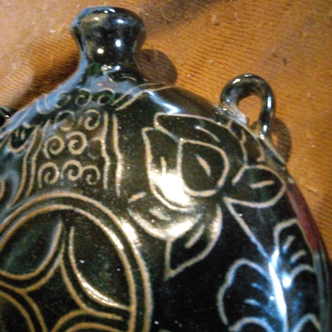 中国陶磁器　宋磁州窯　扁壺水筒