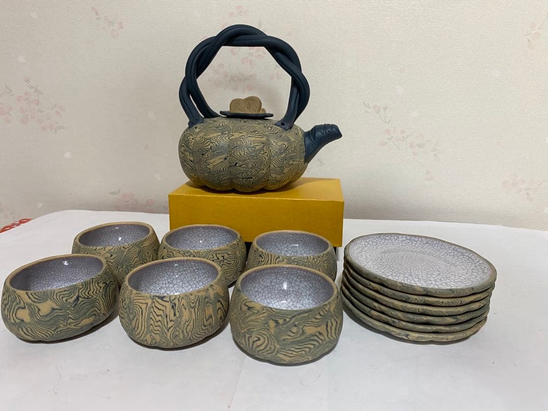 ♦中国 宜興窯 紫砂 貼花文様 茶壺 茶道具 煎茶道具１式 未使用 美品 骨董品