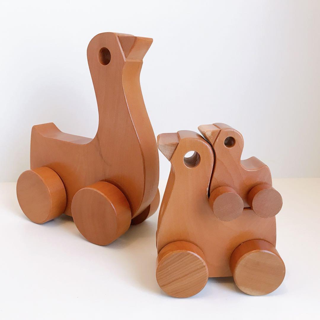 寺内定夫のおもちゃ　おんぶぐるま　とり　木のおもちゃ　希少　当時もの