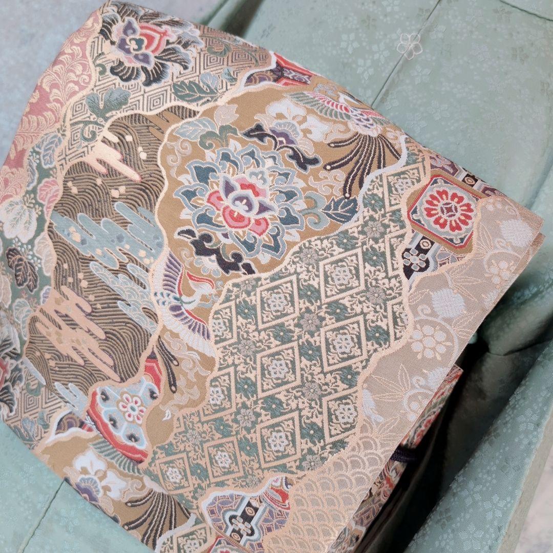 色無地　着物　フルセット　正絹　地紋豪華花　緑　パステルグリーン　爽やか　E1