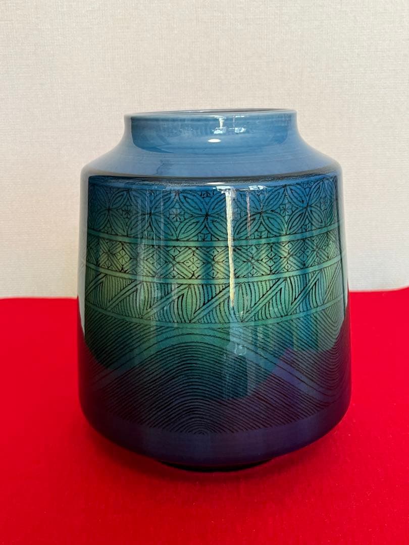 柳雨軒 三代 人間国宝 徳田八十吉（正彦銘）碧明釉 小紋壺 管理T290