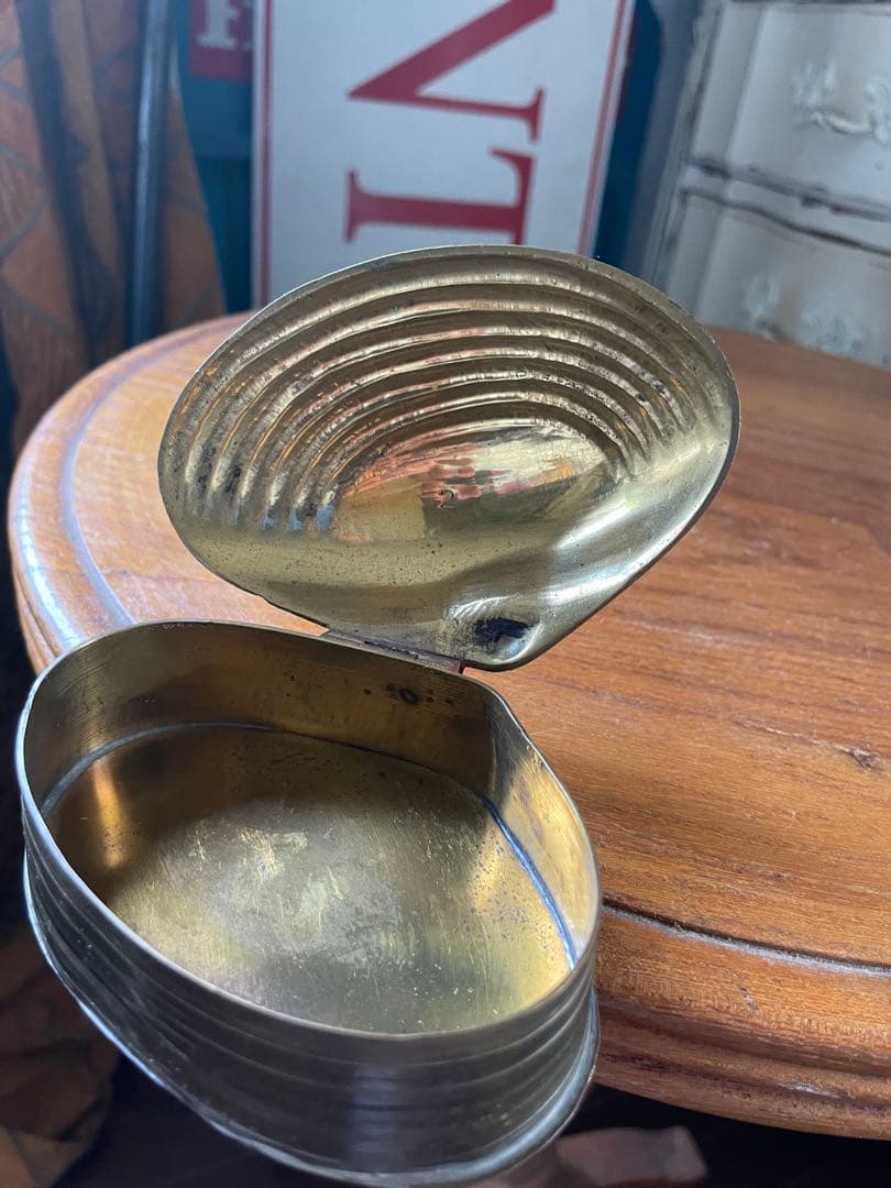 アンティーク　シェル形　真鍮　ジュエリー　アクセサリー　ロザリオ　ボックス　入れ