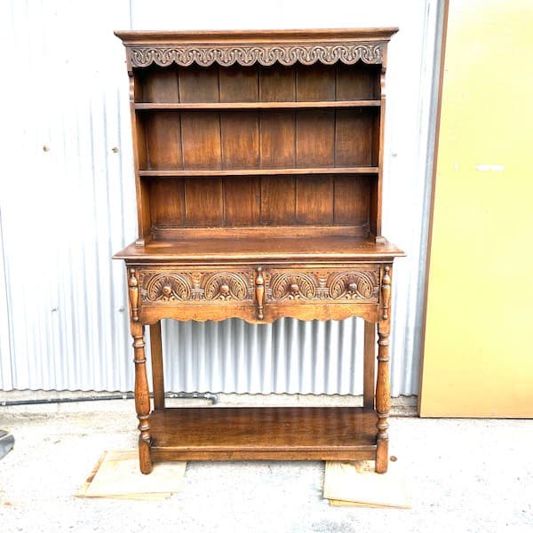イギリスアンティーク　オープンカップボード　飾り棚　食器棚　オーク材
