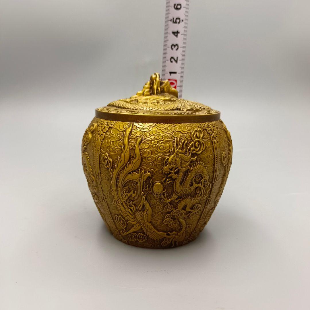 銅 細工 レリーフ龍鳳銅缶 茶缶 貯蔵缶 装飾品 工芸品 置物