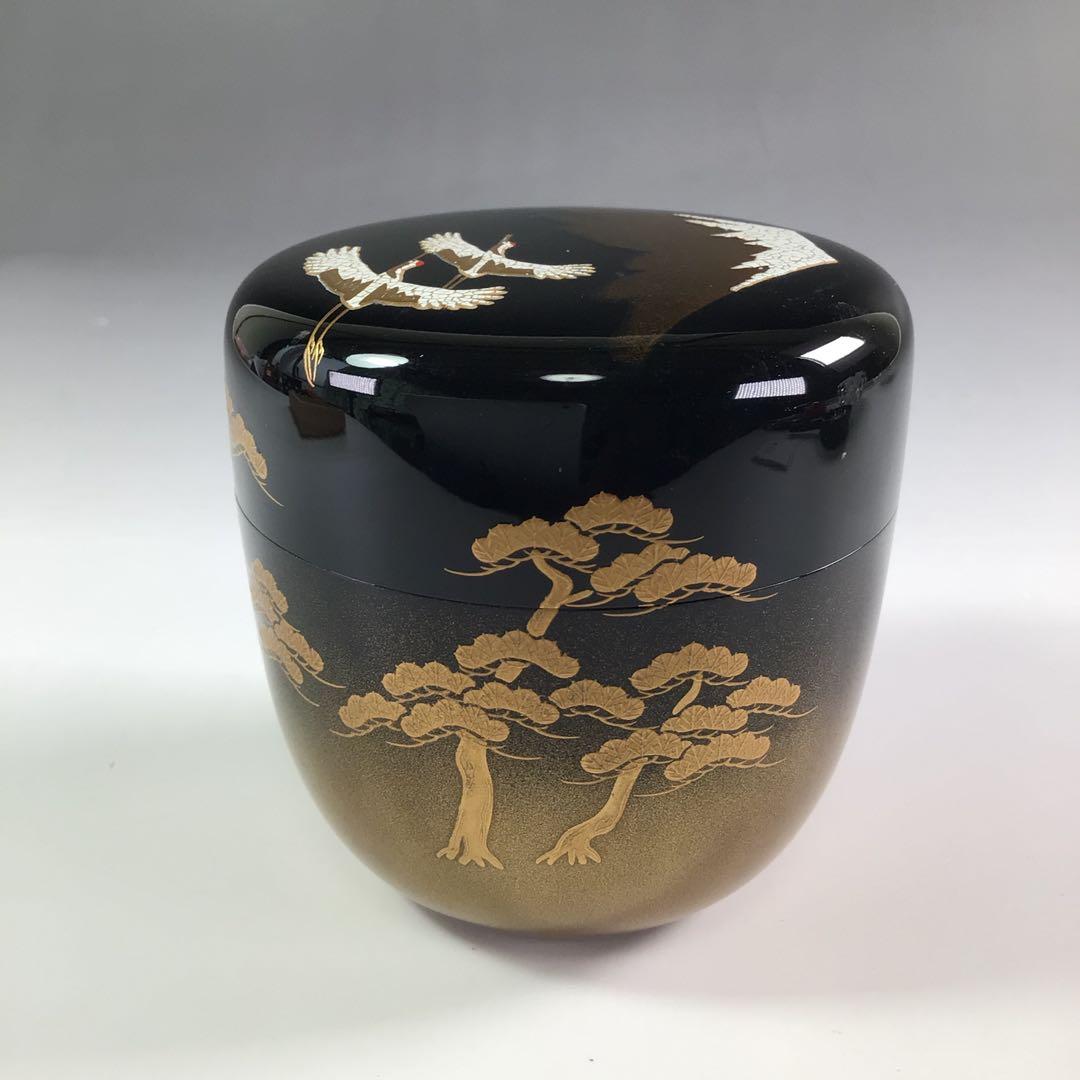 Ｒ６８９　棗　『大井好雲斎作』『大徳寺　立花大亀　箱書』『内銀地』『富士に双鶴』