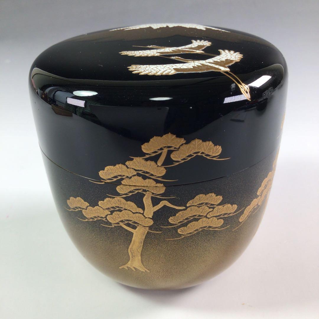 Ｒ６８９　棗　『大井好雲斎作』『大徳寺　立花大亀　箱書』『内銀地』『富士に双鶴』