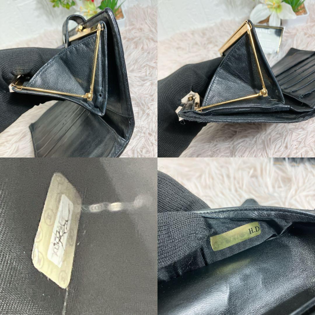 CHANEL ラムスキン ココマーク がま口 長財布 ギャランティカード 黒