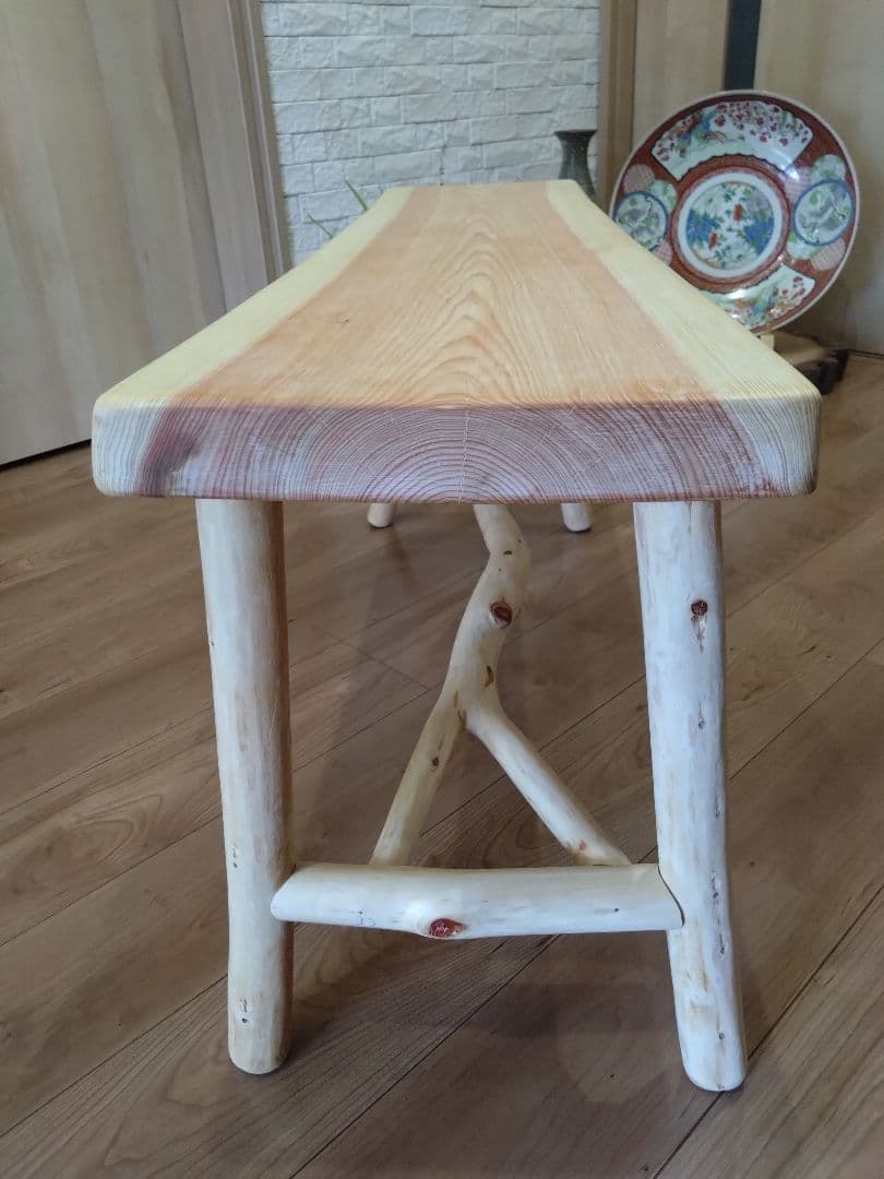 檜のベンチ（55）　かかのりになります❕❕耳付き、脚は檜の枝