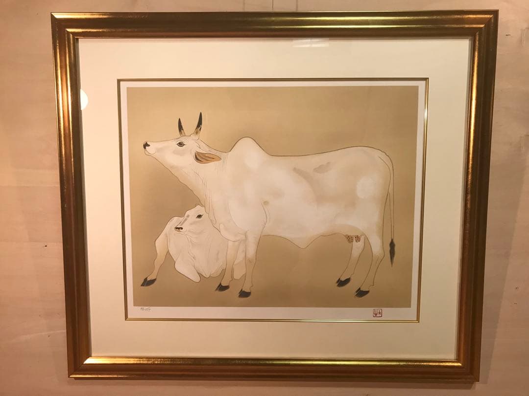 奥村土牛　「聖牛」　リトグラフ　落款・エディション・作品証明シール有り