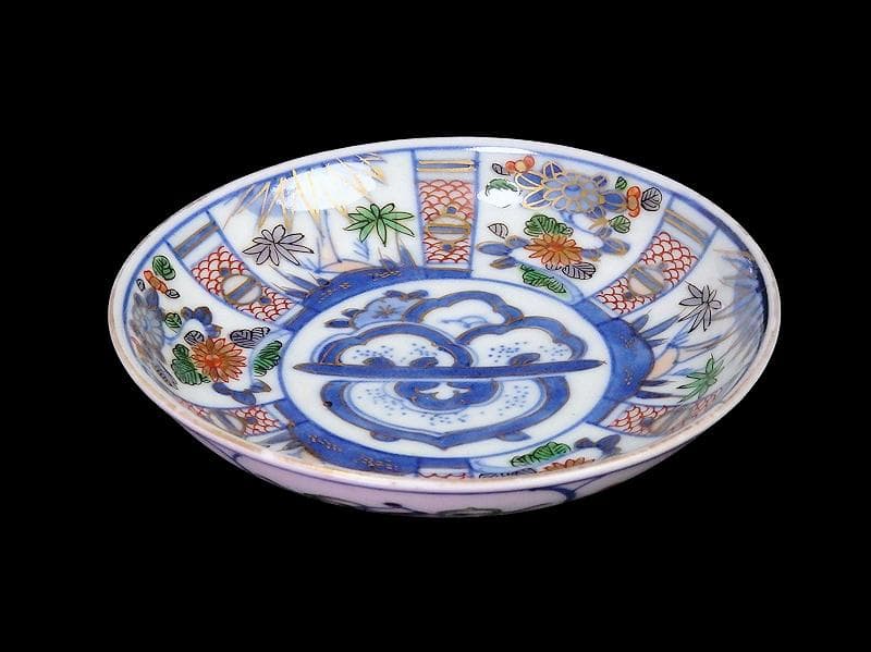 大聖寺伊万里　染錦　割絵　菊に笹の図　４寸皿　５枚　1592AS-DAc