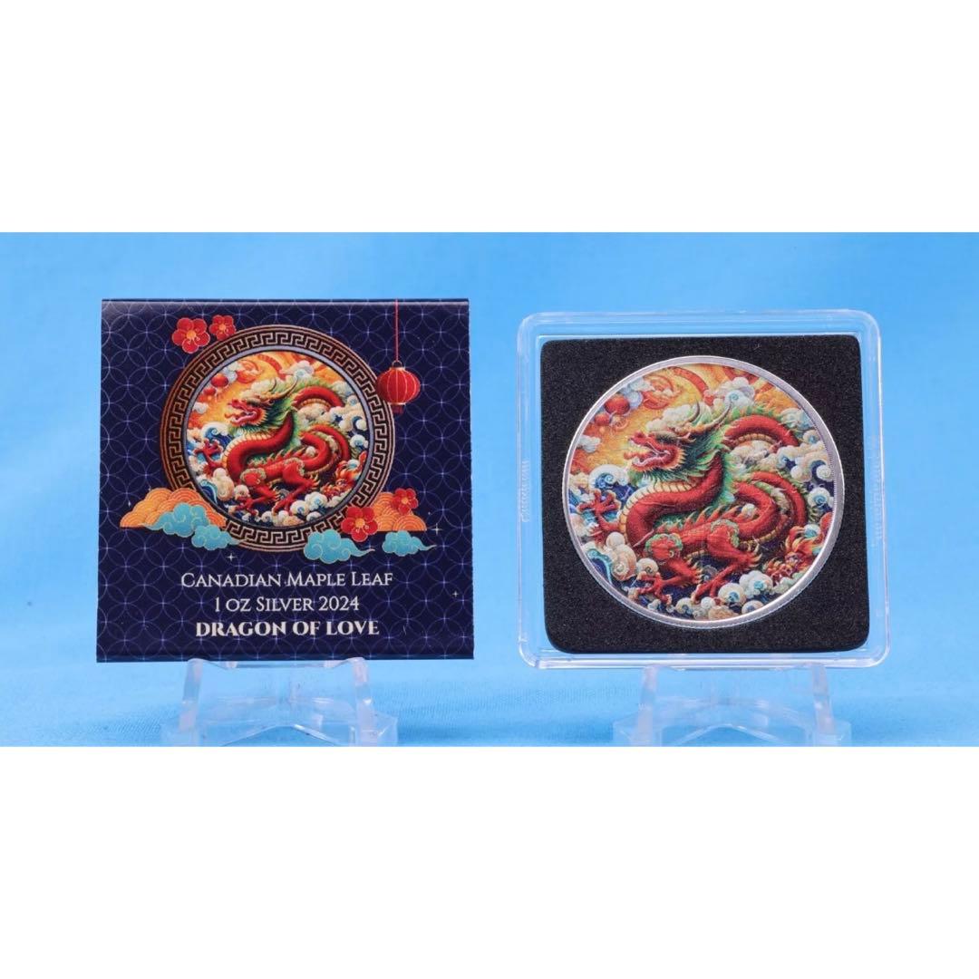 世界250枚限定 カナダ メイプルリーフ 銀貨 カラー レッドドラゴン 1オンス