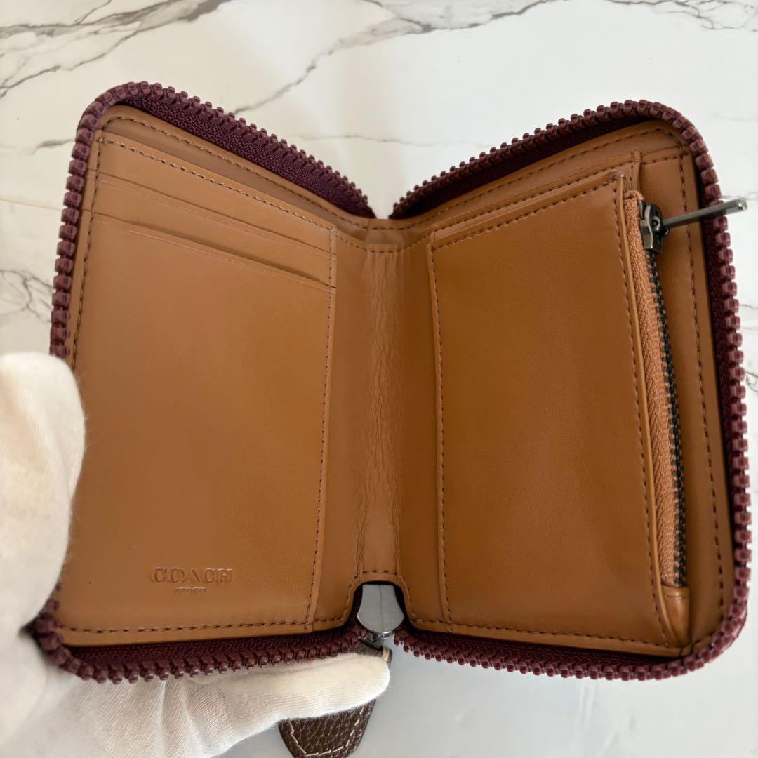 極美品⭐︎COACH コーチ⭐︎馬車デザイン 二つ折り財布 ベージュ×ブラウン