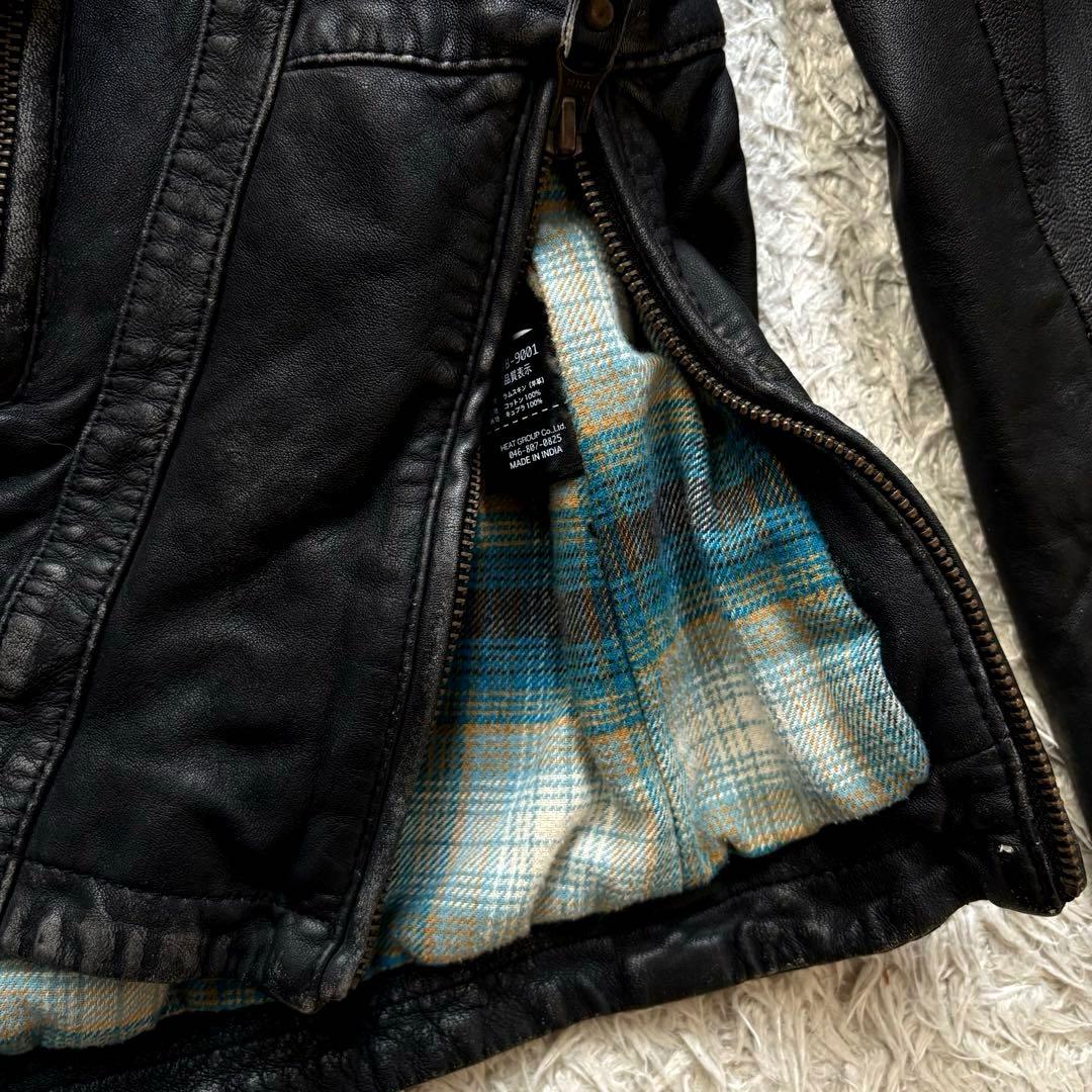 ★羊革 XLサイズ★ UNION JAP ライダースジャケット ダメージ加工 黒