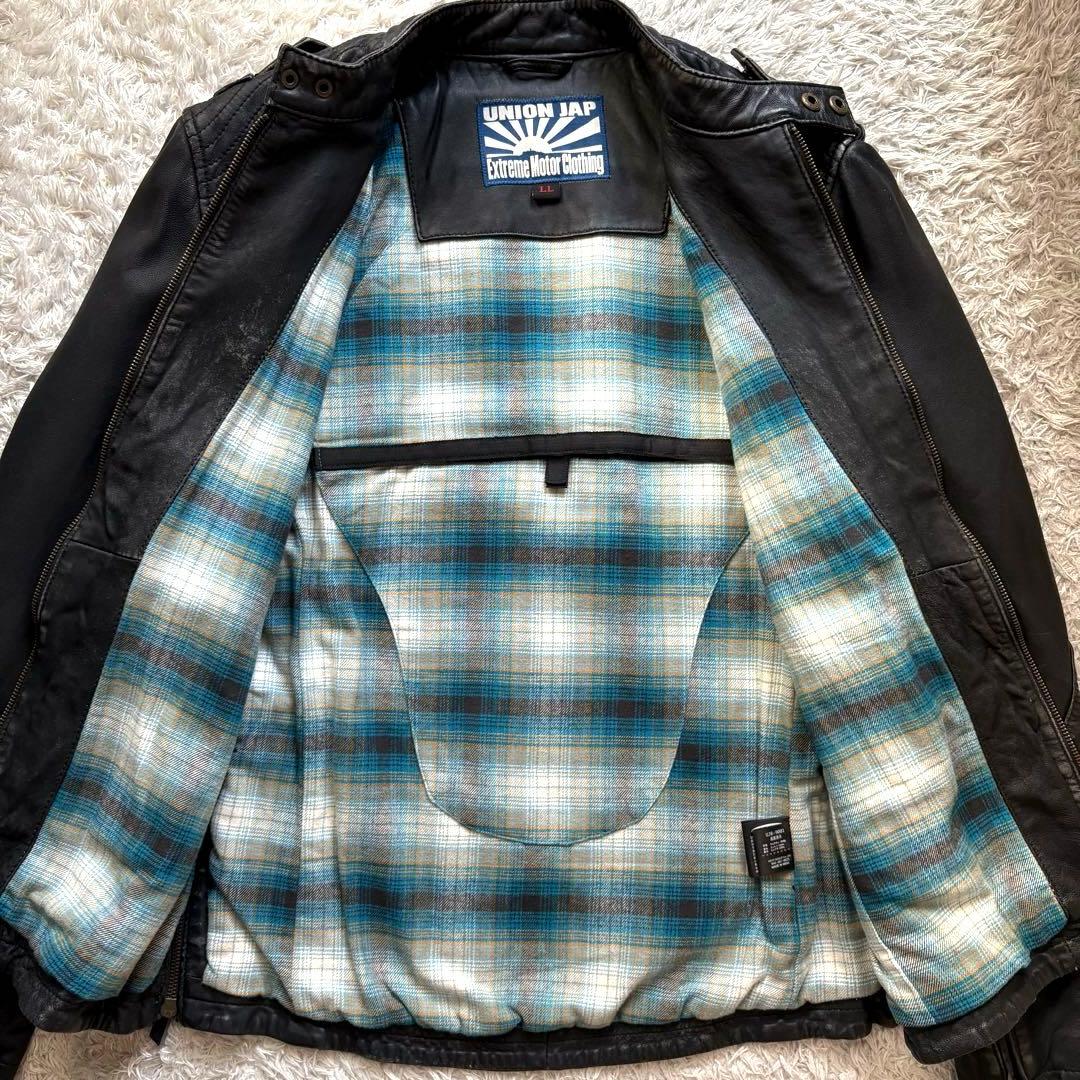 ★羊革 XLサイズ★ UNION JAP ライダースジャケット ダメージ加工 黒