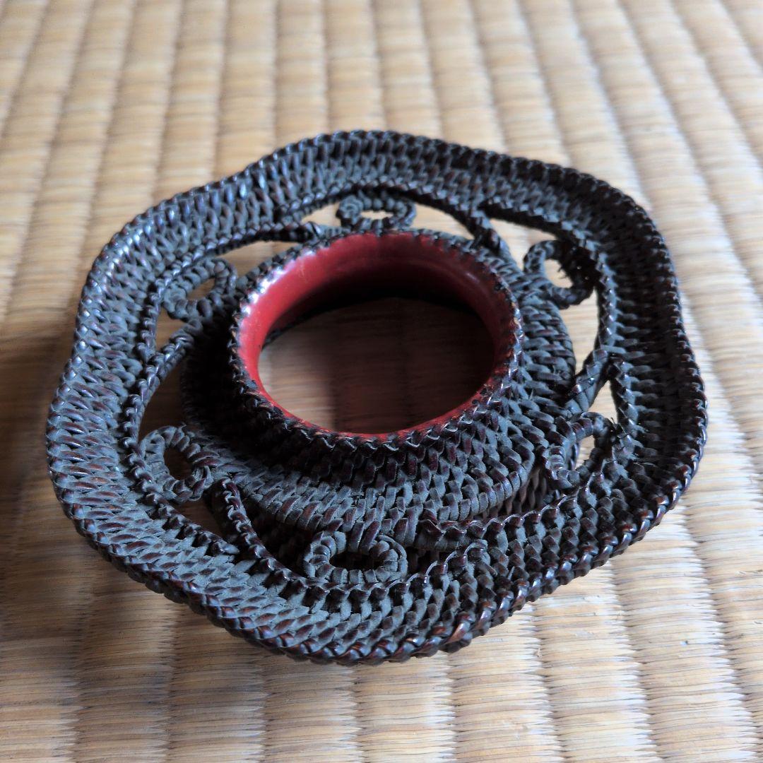 天目台　竹編　朱塗